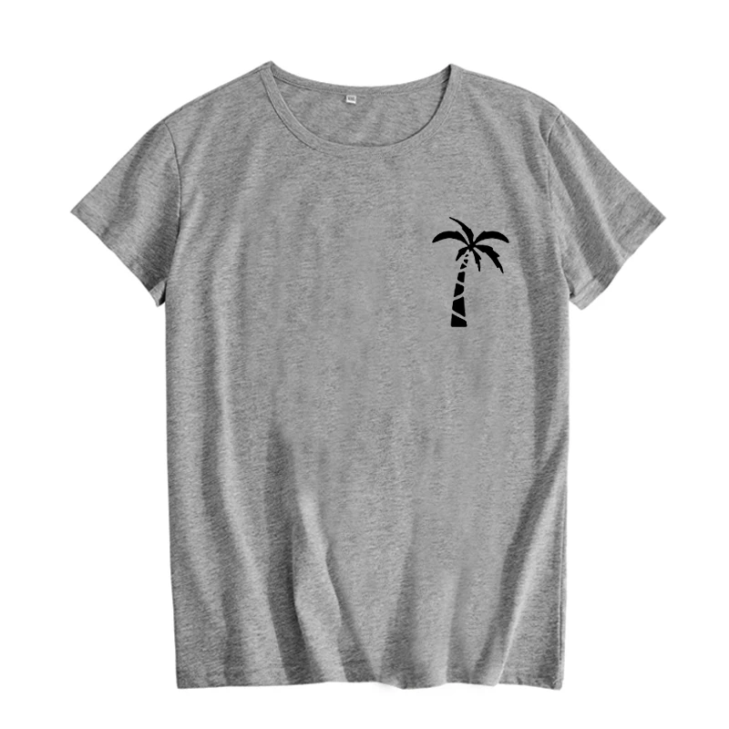 Милая футболка с принтом пальмы и карманом женские летние топы модная футболка с графическим принтом черно-белая Camiseta Mujer