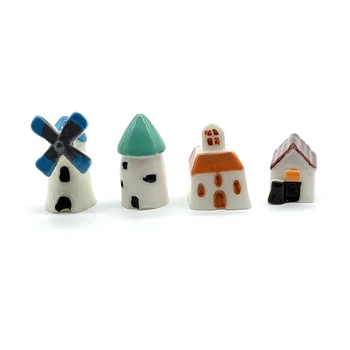 

4PCS Mini Cute House Model Miniature Fairy Garden Decor Windmill Castle Church Creative Photography Props DIY Accessories