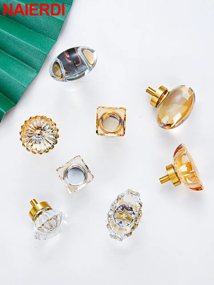 NAIERDI латунные хрустальные стеклянные ручки для шкафа роскошные медные дверные