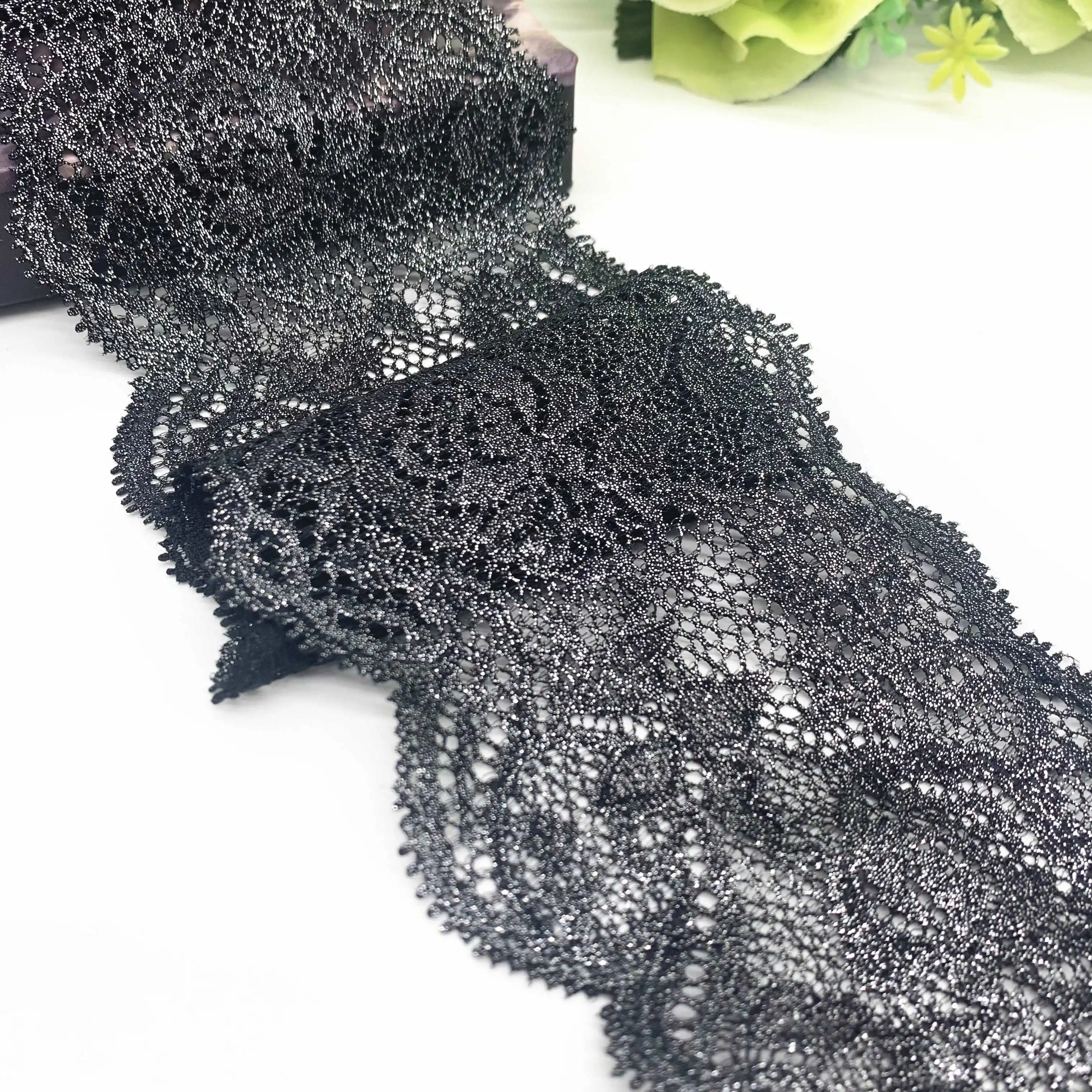 6y/lot Width 2-3 1/2 inch 4 Colors Glitter Stretch Lace Trim Foil 6