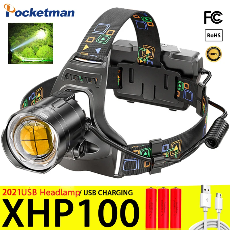 Супер яркий новый светодиодный налобный фонарь XHP100 2500 м дальнего действия