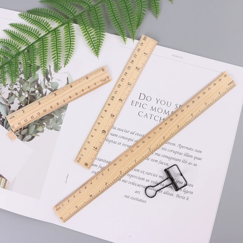 

15cm 20cm 30cm Wooden Ruler Double Sided Student School Office Measuring Tool X6HB