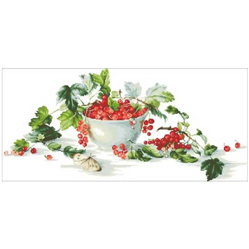 

A bowl of red cherries patterns Counted Cross Stitch 11CT 14CT 18CT DIY Cross Stitch Kits Embroidery Needlework Sets home decor
