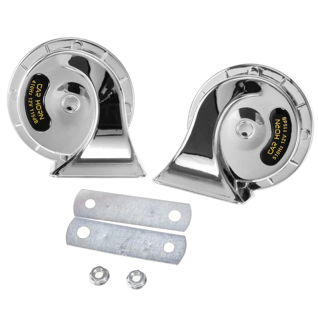 2Pcs Electric Air Snail Horn 12V 115dB Dual-tone General Fit For Car Silver