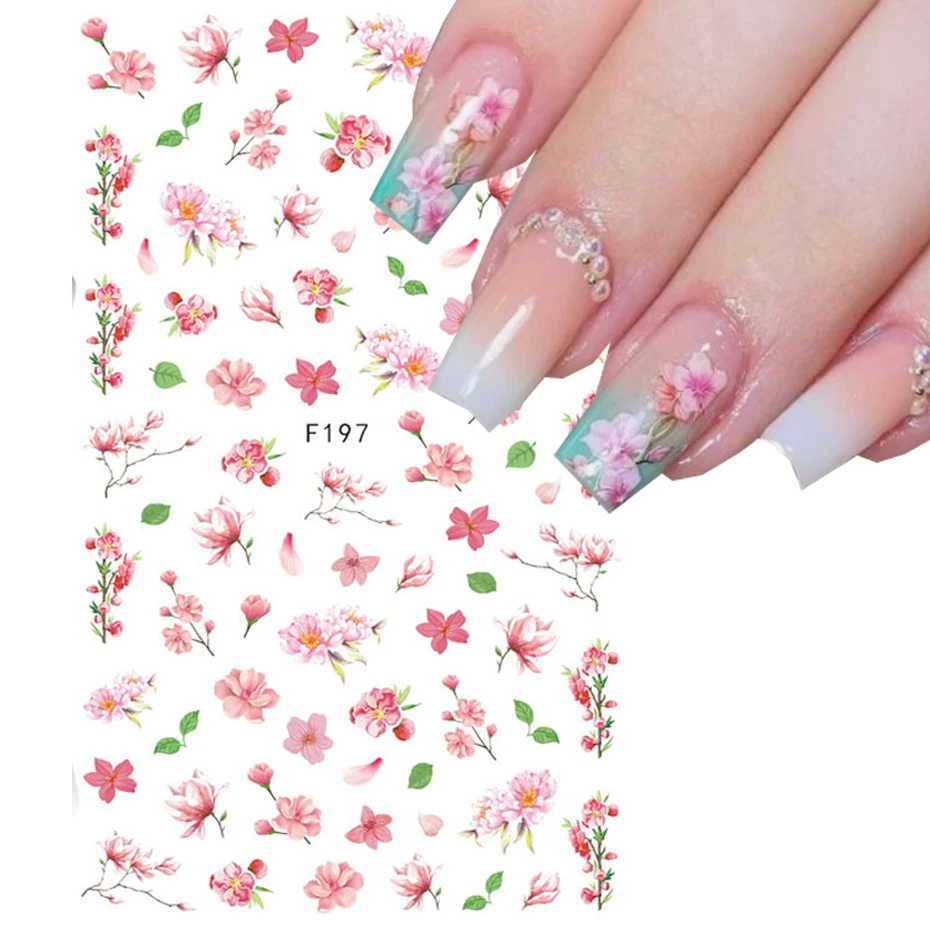1pcs Sakura Nail Art Decals Stickers 3D Cherry Blossom Flower Transfer Foils Summer DIY Sliders Manicure Decorations TRF091-F669 4