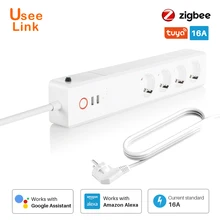 ZigBee – barre d'alimentation intelligente 16A EU/UK, uselink, multiprise, cordon d'extension avec 2 prises USB et 4 prises ca, par Tuya