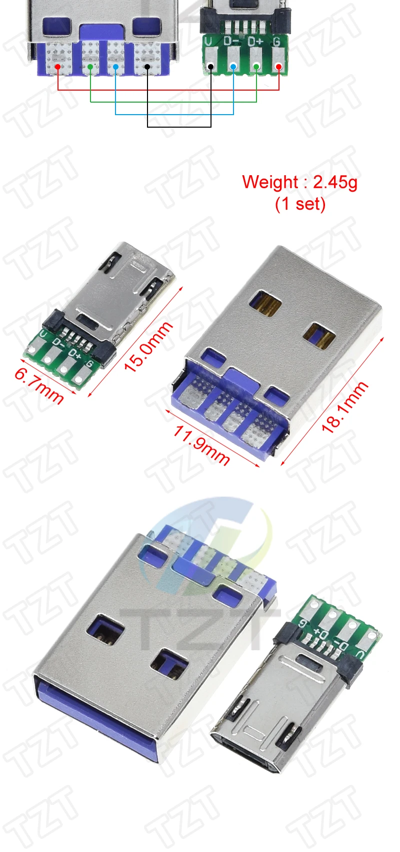 Micro Stecker Mit Solder Platte doppelseitige Micro 5P Stecker USB Stecker + Typ A 3A 4PIN männlichen USB DIY OTG Daten Ladung DIY – Detail 2