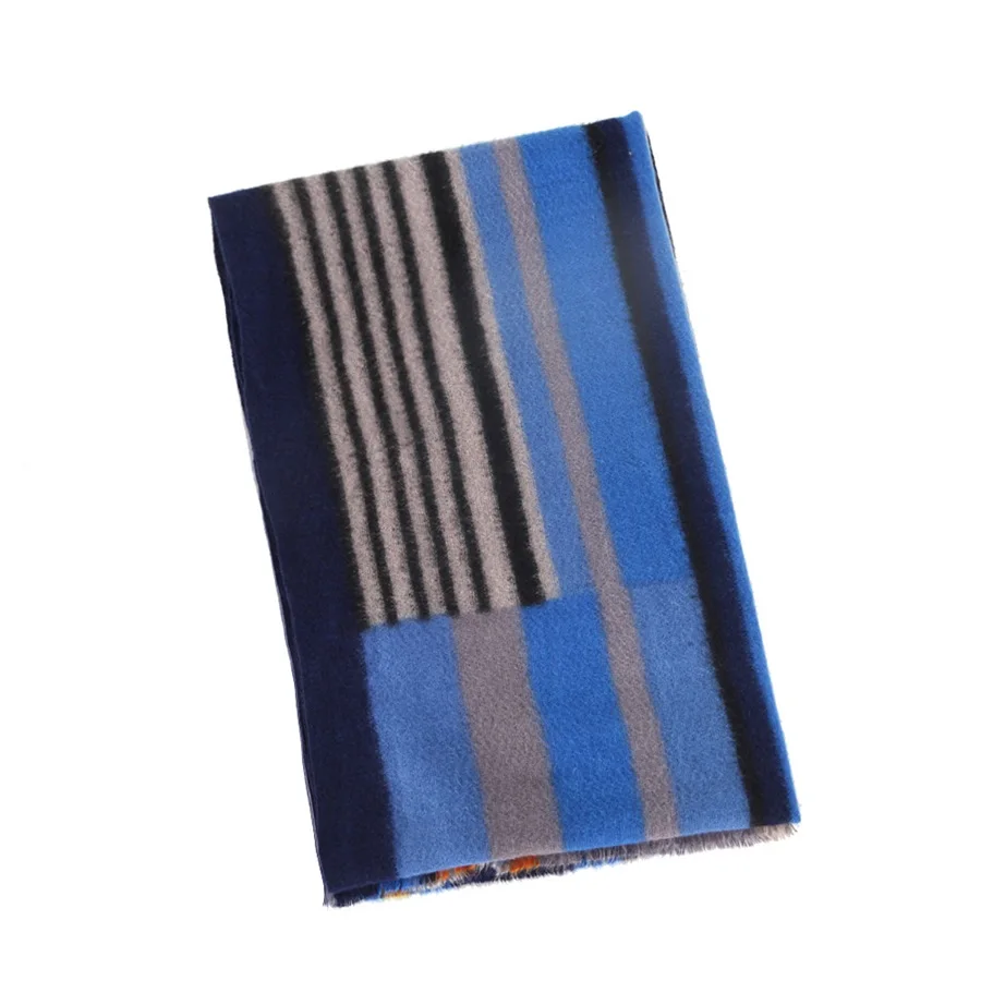 Wuaumx осенне-зимний теплый кашемировый шарф для женщин в полоску женские шарфы и шали шейный платок 180*90 см - Цвет: Blue