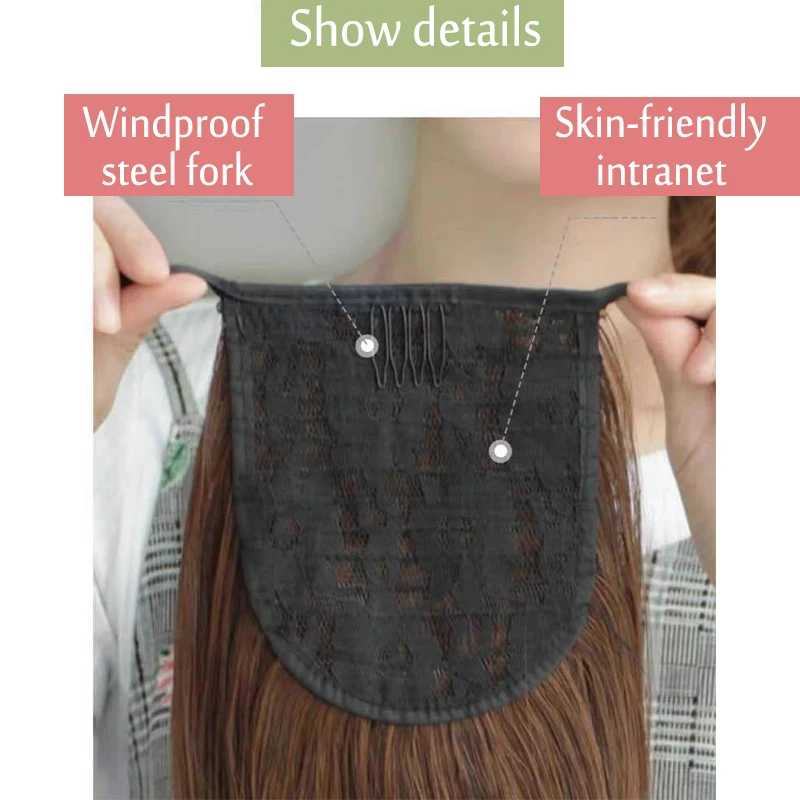 Allaosify Synthetic Long Kinky Wavy Ponytail with Braids Hair Accessories for Women Hair Drawstring Ponytail Extension Wig