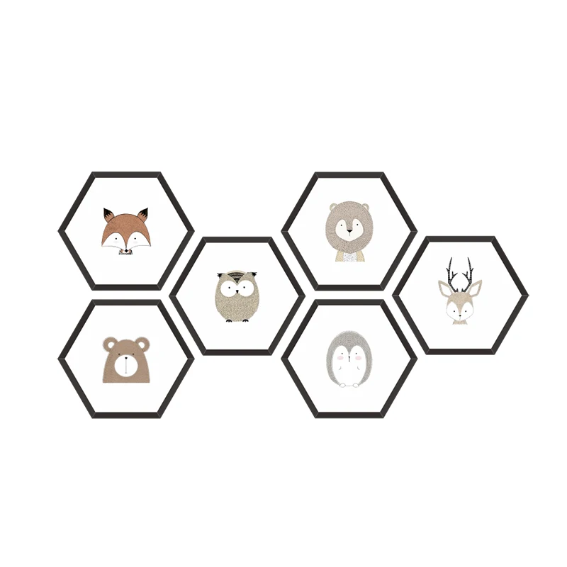 

Cute Animal Hexagon Photo Frame Wall Stickers For Home Decoration Accessories Living Room Bedroom Decor PVC Mural Wall Art Decal