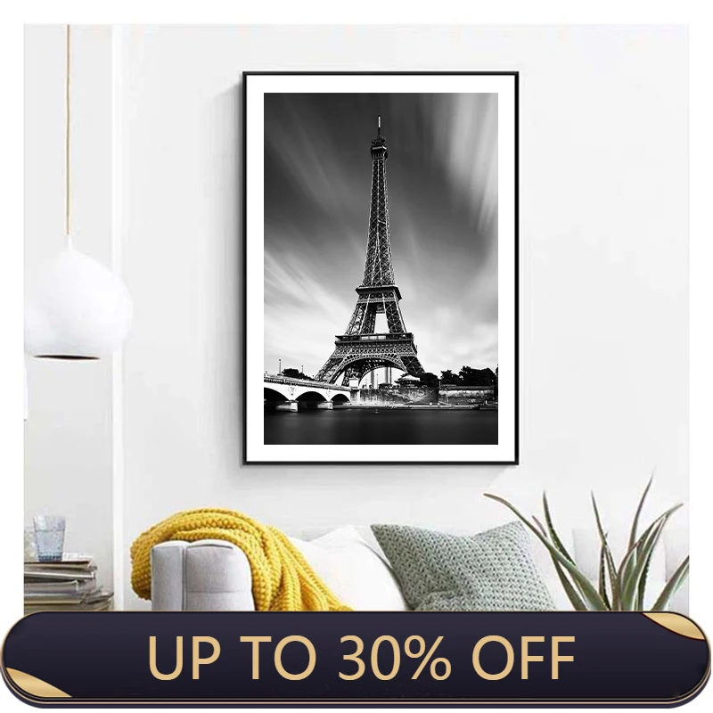 Eiffel Tower France Paris Wall Art Prints Black and White Landscape Pictures Canvas Painting Decoration | Дом и сад