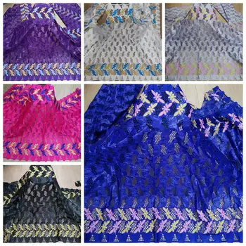 

African bazin riche fabric with brode Latest fashion embroidery bazin lace fabric with net lace 5 yards ! HL10903