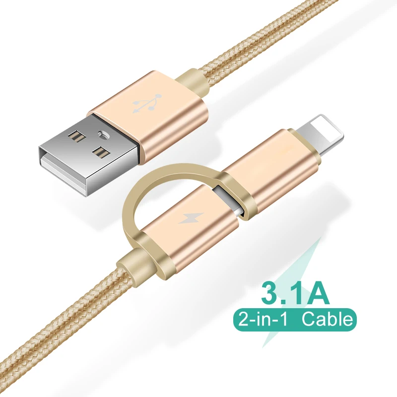 2 в 1 USB кабель для IPhone XS Max X 8 7 6 S mi cro 3.1A быстрой зарядки Xiaomi 4 Red 4X huawei P20 Lite | Мобильные