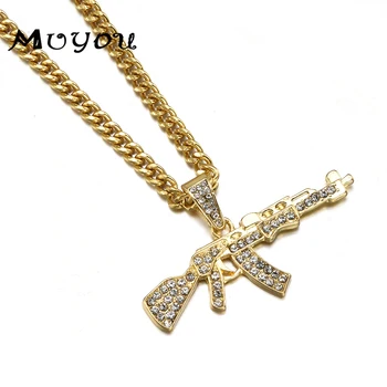 

Fashion Punk Hip-Hop Women Men Gun Shape Pendant Crystal Rhinestone Chain Necklace Creative Necklaces Jewelry