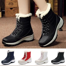 Женские зимние ботинки с густым мехом повседневные зимние ботинки на платформе с высоким берцем модная теплая Нескользящая Водонепроницаемая женская уличная обувь на шнуровке