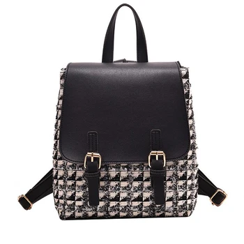 

Solid Houndstooth Female Mini Backpack Fresh Travel Versatile Fashion Back Pocket Bags for Women 2020