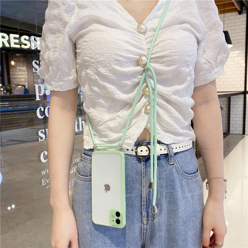 Neck Shoulder Strap phone case For iPhone 11 Pro Max 12 XS X XR 8 7 Plus SE 2020 Crossbody Lanyard Rope Transparent Soft Cover wallet phone case