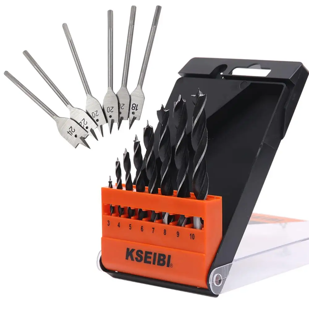 

KSEIBI Brad Point Flat Spade Drill Bits Woodworking tools Drilling Hole in Plastic MDF Soft-Wood Hard-Wood Wood Drill Bit Set