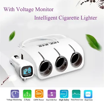 

Fast shipping 3 Sockets Way Car Auto Cigarette Lighter Splitter Power Adapter Dual 2 USB Car Charger For Iphone For Samsung