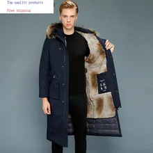 Мужское пальто с натуральным мехом, Длинная зимняя куртка на гусином пуху, теплая верхняя одежда с подкладкой из меха кролика, мужские пуховики 1807-1 KJ3109