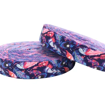 

16mm fold over elastic ribbon 5/8" Colored feather printed 10 yards Hair ring DIY handmade sewing clothing accessories band