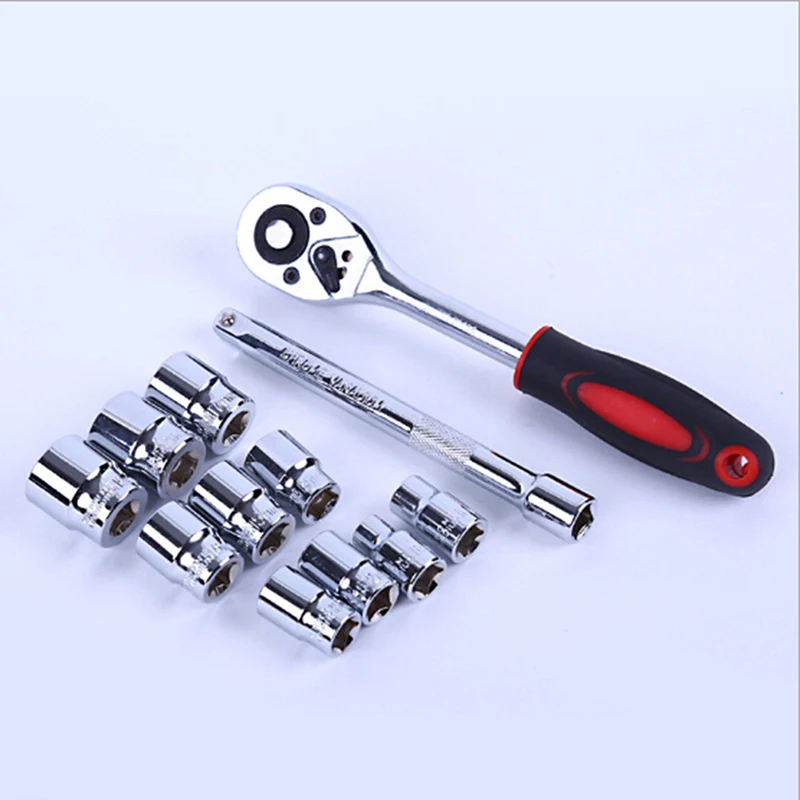 12Pcs/Lot 1/4-Inch Socket Wrench Set CR-V Drive Ratchet Wrench Spanner For Bicycle Motorcycle Car Repair Tool Set Common Sockets