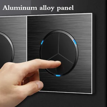 

Switch Socket Black Aluminum Brushed Panel Point Round Wall With LED Light