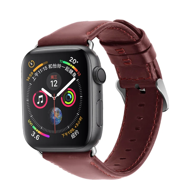 Кожаный браслет из воска масла для Apple Watch Band 42 мм 38 мм/44 мм 40 мм серия 5 4 3 2 ремешок для часов аpple iWatch - Цвет ремешка: red silver clasp