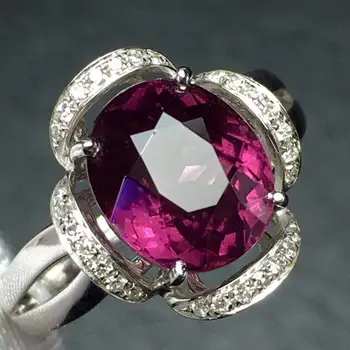 

Fine Jewelry Real 18K White Gold 100% Natural Red Garnet Gemstone 4.2ct Female's Rings for Women's Fine Rings