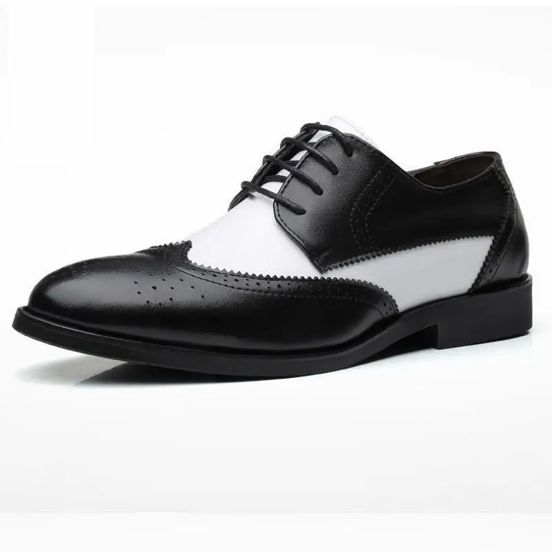 

38~48 Large Size Men Patchwork Lace Up Derby Brogue Shoes Italian Men Pointed Toe Dress Formal Wedding Suit Leather Shoes Brown