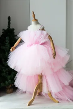 

Mother Daughter Pink High Low Ruffles Tutu Pageant Dresses For Girls Real Picture Tiered Tutu Kids Ball Gowns Flower Girl Dress