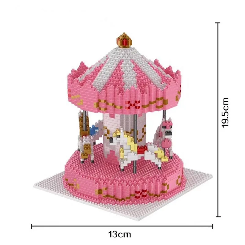 Мини каваи мультфильм кран игра merry-go-круглый пластиковые строительные блоки кирпичи фигурки Модель обучающая игрушка B728