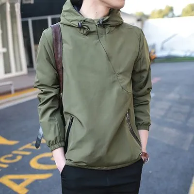 Army green Повседневные мужские толстовки, осенняя однотонная армейская зеленая Черная куртка-бомбер, модная ветровка на молнии с капюшоном, тактический Мужской пуловер с капюшоном - Цвет: Army green