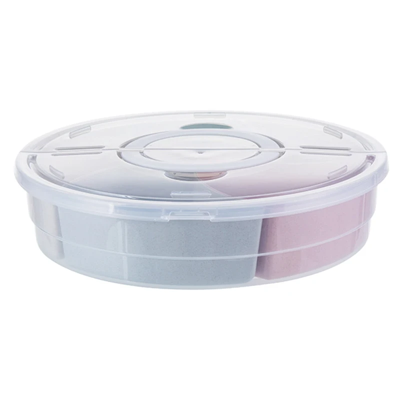 

Multi-Functional Compartment Snack Storage Box Plastic Candy Box Container Living Room Rotating Fruit Plate Desktop Organizer