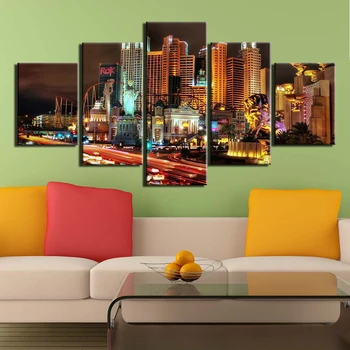 

Canvas Painting Modern 5 Pcs HD Prints Art Posters Artwork Wall Art City Night Scene Pictures for Living Room Home Decoration