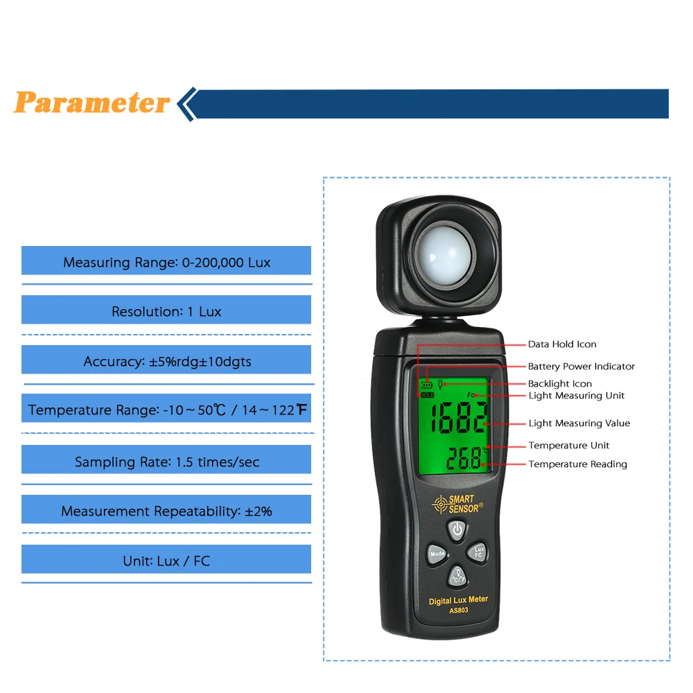 Умный датчик Luxmeter цифровой измеритель освещенности люксометр фотометр УФ