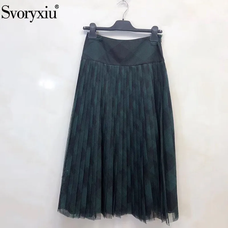 Svoryxiu дизайнерская Высококачественная сетчатая юбка в складку Женская винтажная клетчатая длинная юбка в английском стиле шелковая подкладка