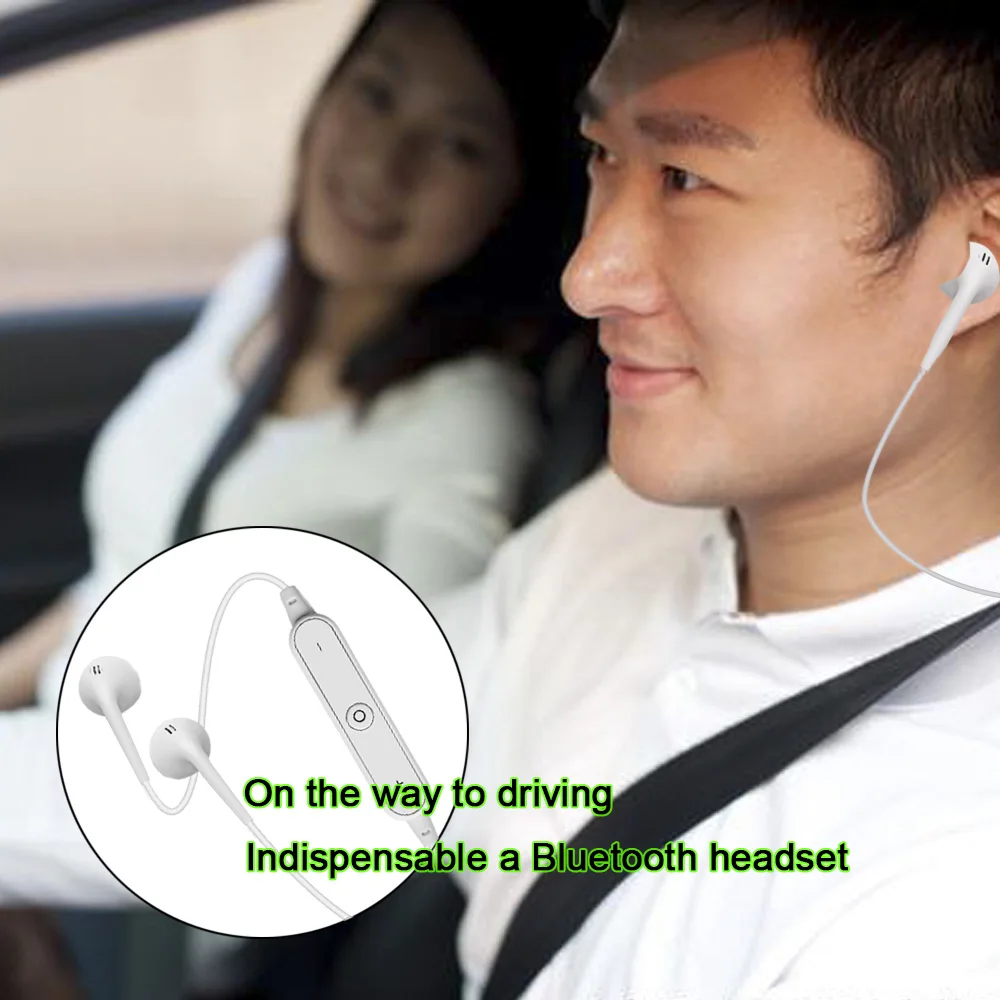 S6 Wireless Bluetooth Earphones Bass Loudly Headset Neckband Sport stereo In-Ear with Microphone call volume control For phone