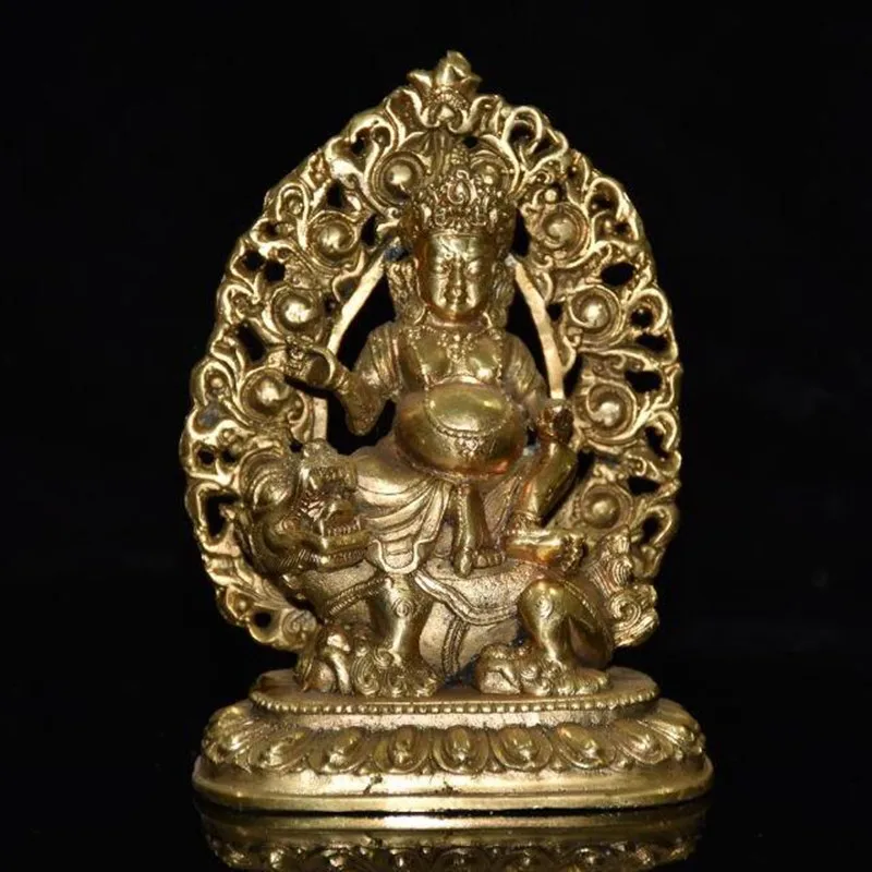 

China archaize brass riding Lion Buddha crafts statue