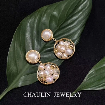 

CHAULIN 925 silver earrings free shiping Astrolabe Double Beads Earrings drop earrings handmade earrings for women Party or date