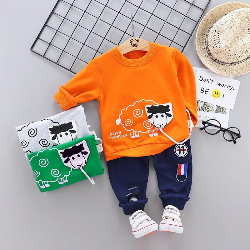 

CHILDREN'S Sweater 2020 Children Baby Fashion Korean-style Cartoon Animal Sheep Lettered Two-Piece Set Childrenswear