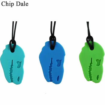 

Chip Dale 1PC Silicone Teether Dinosaur Skull Bite Necklace Chewable Pendant Baby Teether Sensory Toys for Kids Special Needs