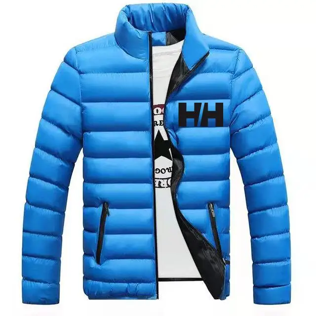 Blue H Мужская толстовка с капюшоном и принтом, зимняя мужская модная стеганая тонкая куртка, толстое теплое пальто и мужская куртка на молнии HH, Экстра Размер, m - Цвет: Blue H