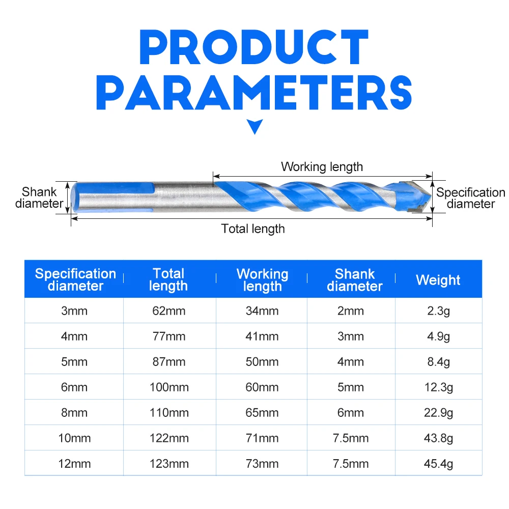 GUSIWU 5pcs 6pcs 7pcs Triangular-Overlord Handle Multifunctional Drill Bit Set Tungsten Steel Concrete Ceramic Drill Twist Drill