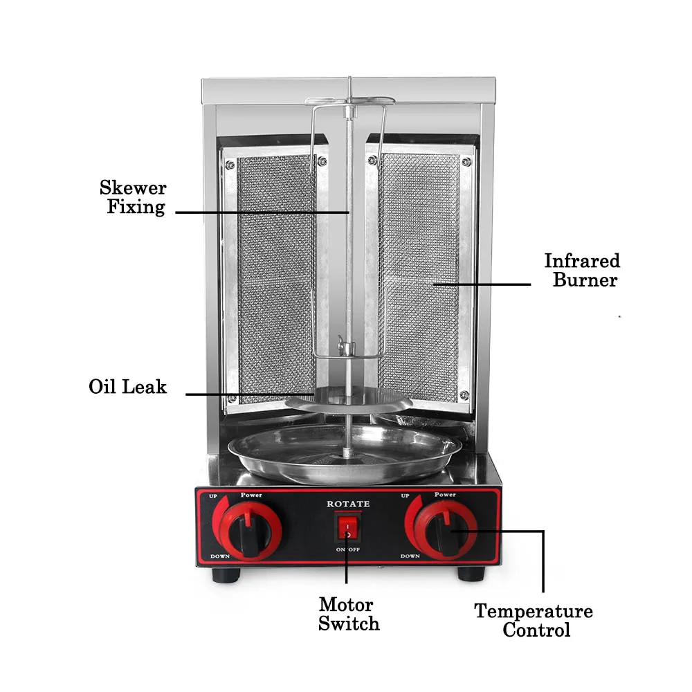 shawarma Grill Machine Stainless Steel Gas Doner kebab Vertical Automatic Rotating BBQ Grill Smokeless Gas Broiler Machine