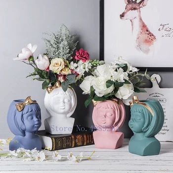 

Creativity Ceramics Vase Human Head Girl Artistic Portrait Sculpture Flower Pot Modern Home Decoration Ornaments Flowers Vases