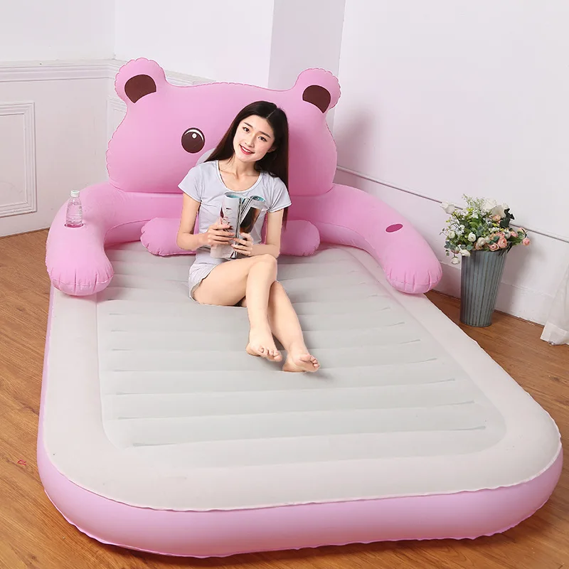 

Pink/Gray Deluxe inflatable headboard air bed queen built in electric air pump King inflatable blow up sleeping mattress