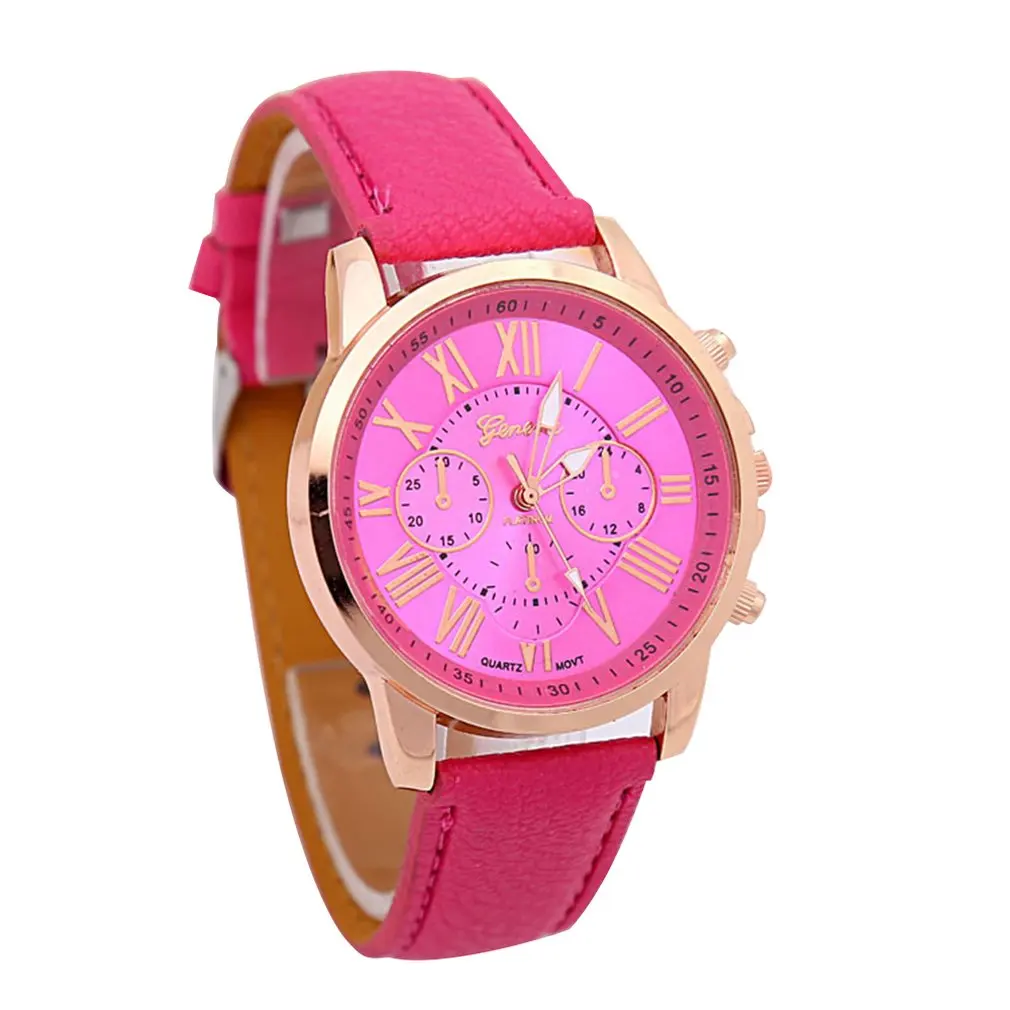 Fashion Brand Multi-function Analogue Round Big Dial Quartz Leather Strap Watch Wristwatch Coloful Strap - Цвет: 10