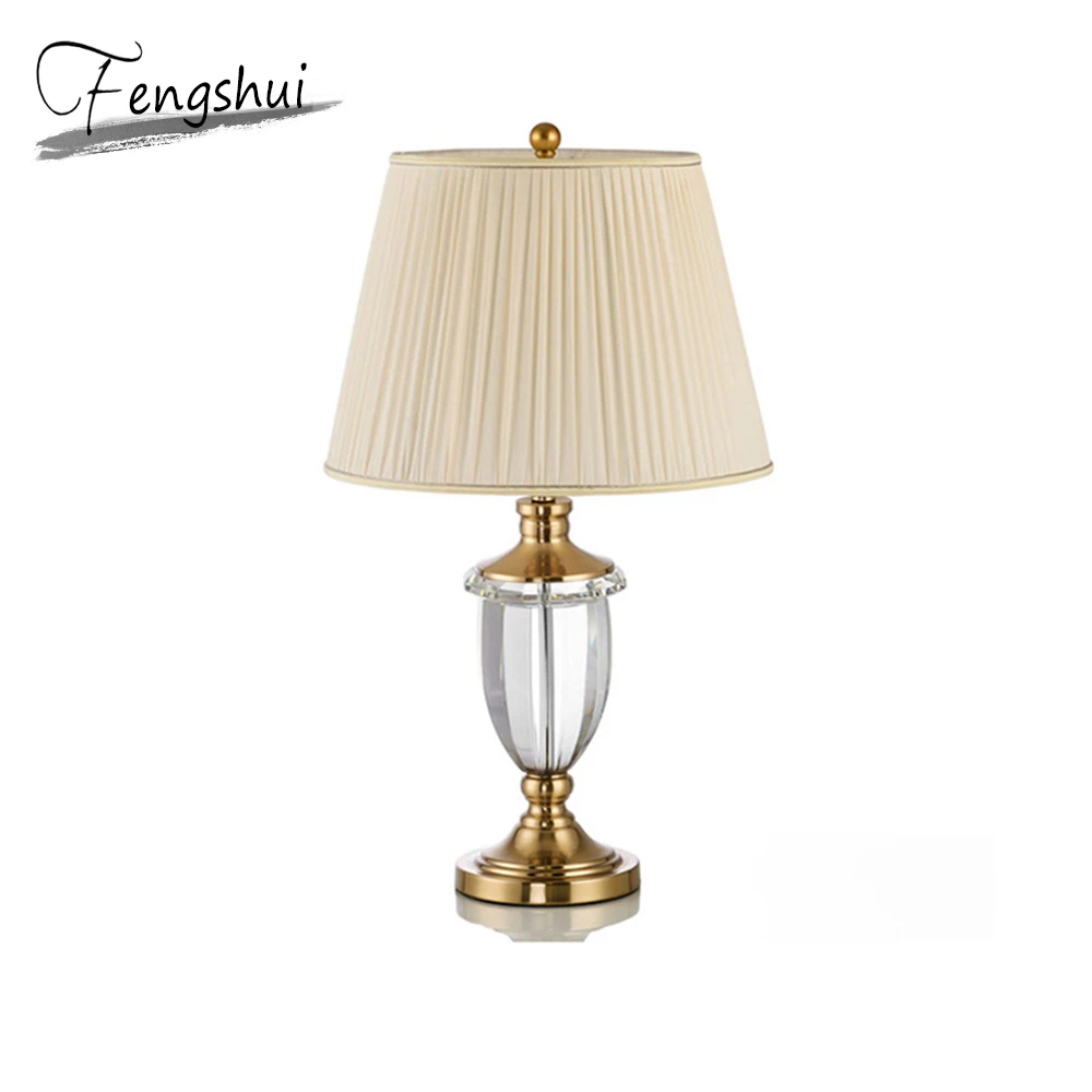 

Luxury Crystal Led Table Lamps Fabric Lampshade Bedroom Bedside Lighting Table Light Living Room Desk Lamps Luminaire Fixtures