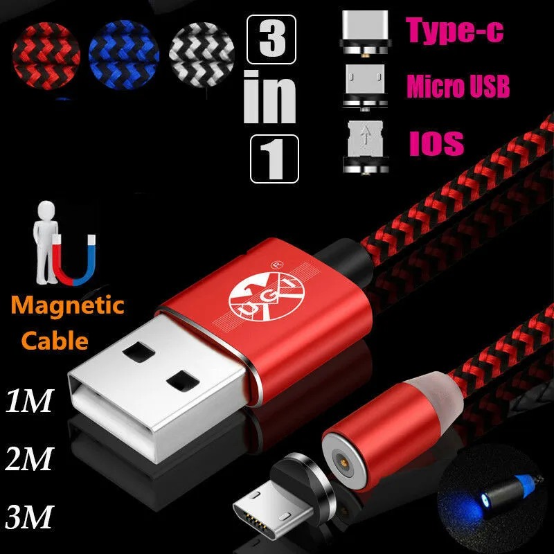 360 ° микро USB Магнитный кабель для быстрой зарядки типа C samsung Galaxy S3 S4 S5 S6 S7 + IOS